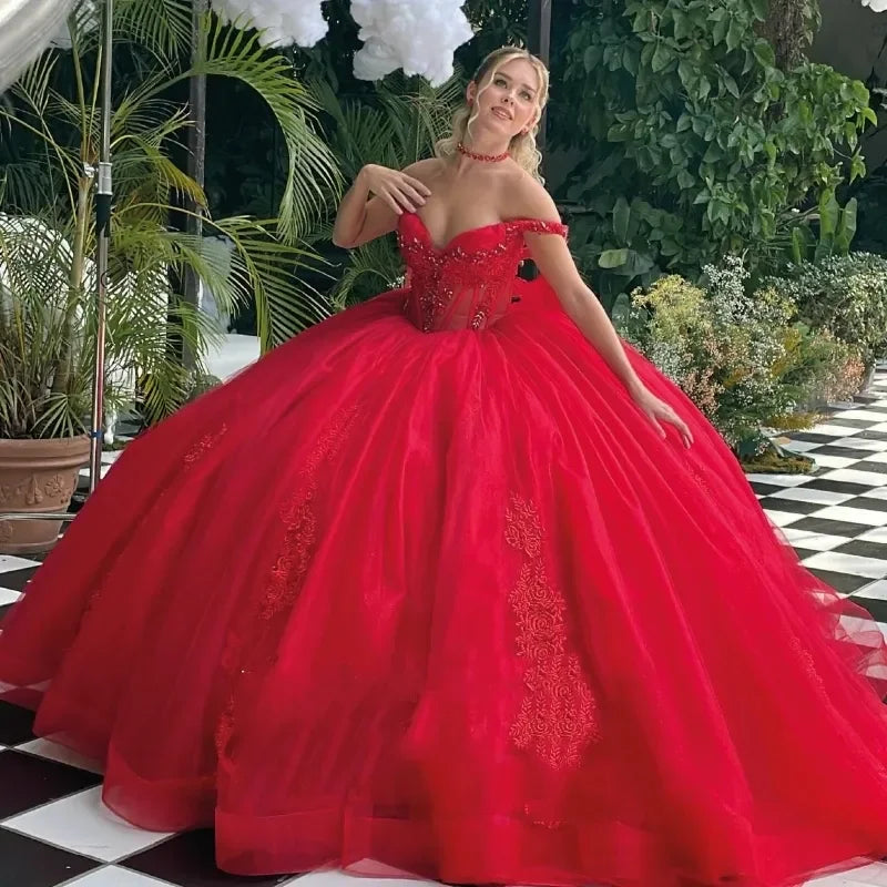 Sexy Hot Red Vestido De Princesas Sweetheart Illusion Lace-Up Ball Gown Party Dress Vestidos De 15 Quinceañera Customized
