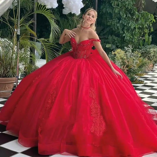Sexy Hot Red Vestido De Princesas Sweetheart Illusion Lace-Up Ball Gown Party Dress Vestidos De 15 Quinceañera Customized