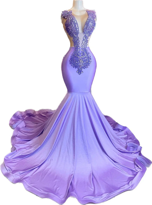 Lime Green African American Prom Dresses For Black Girls Mermaid Sheer Crystals Elegant Robe De Soiree Evening Gown Customized