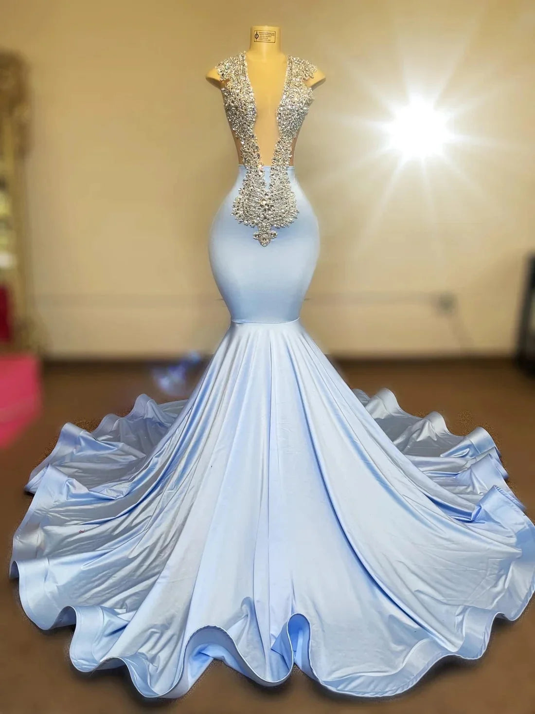 Lime Green African American Prom Dresses For Black Girls Mermaid Sheer Crystals Elegant Robe De Soiree Evening Gown Customized