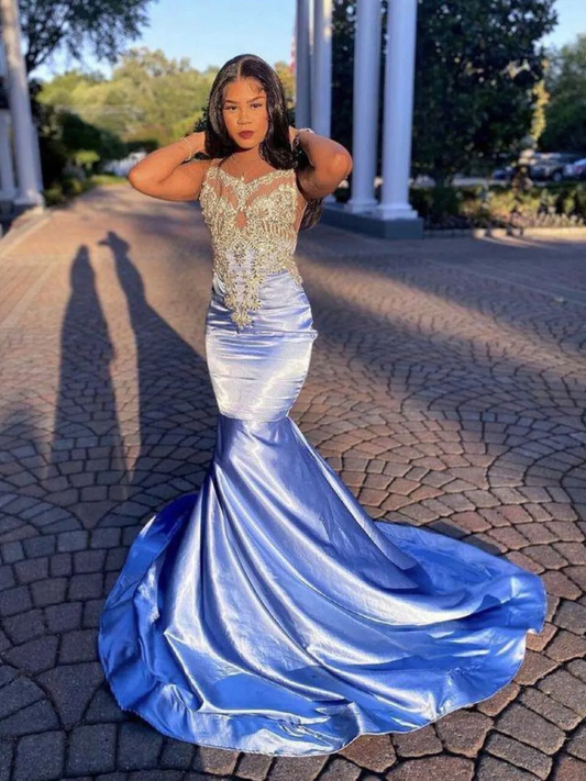 Women Velvet Sky Blue Long Black Girls Prom Dresses Sheer Top Luxury Diamond Mermaid Prom Gowns Evening Gala Party Customized