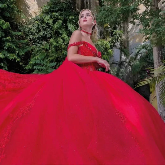 Sexy Hot Red Vestido De Princesas Sweetheart Illusion Lace-Up Ball Gown Party Dress Vestidos De 15 Quinceañera Customized