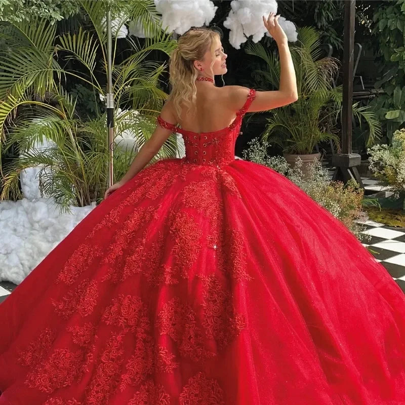 Sexy Hot Red Vestido De Princesas Sweetheart Illusion Lace-Up Ball Gown Party Dress Vestidos De 15 Quinceañera Customized