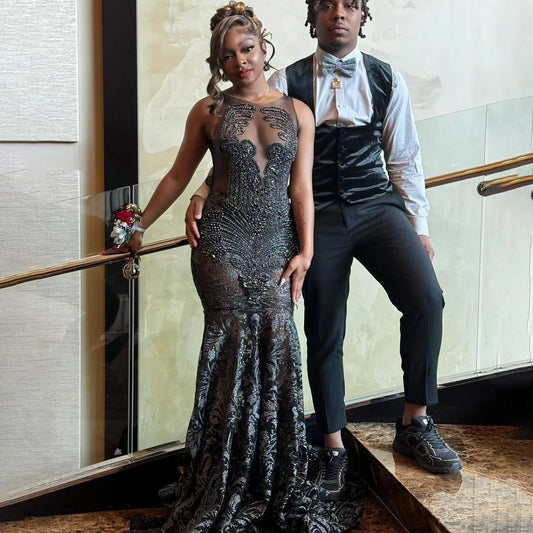 Sparkly Long Mermaid Prom Dress Customized Beads Crystal Rhinestones Party Dress Birthday Wedding Reception Robe De Bal