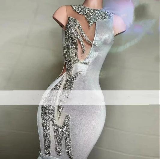 2025 Elegant Silver Mermaid Evening Dresses For Women Sequin Beading Sleeveless Birthday Party Wear Prom Gowns Customized