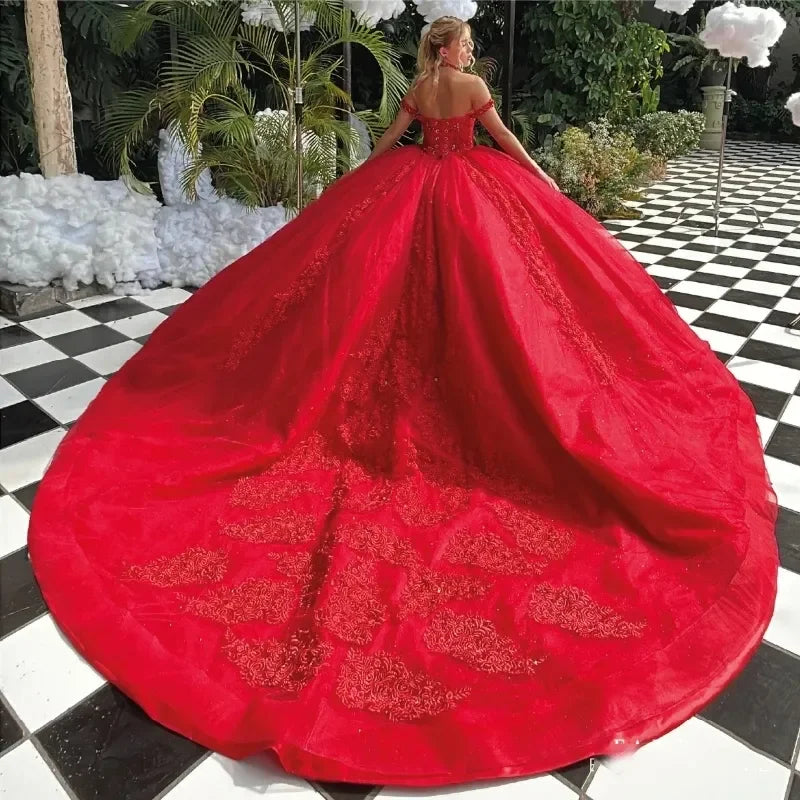 Sexy Hot Red Vestido De Princesas Sweetheart Illusion Lace-Up Ball Gown Party Dress Vestidos De 15 Quinceañera Customized