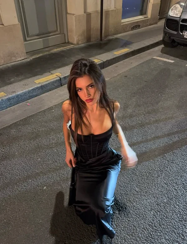 Sexy Black Mermaid Spaghetti Strap Corset Simple Satin Long Prom Dress