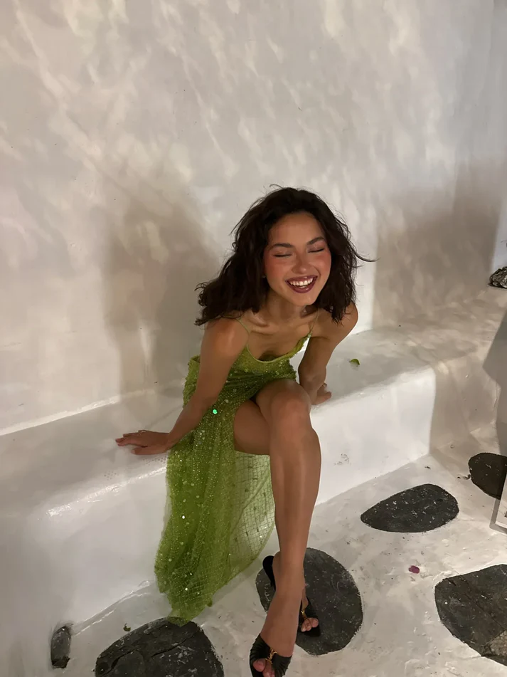 Sexy Green Sheath Spaghetti Strap Beaded Tulle Prom Dress Evening Dress with Slit