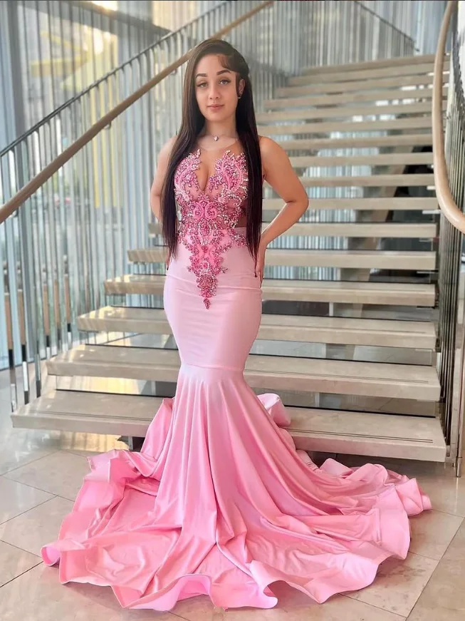 Light Pink Light Luxury Cocktail Dresses New Diamonds Beaded Sequins Prom Dresses Black Girls Applique