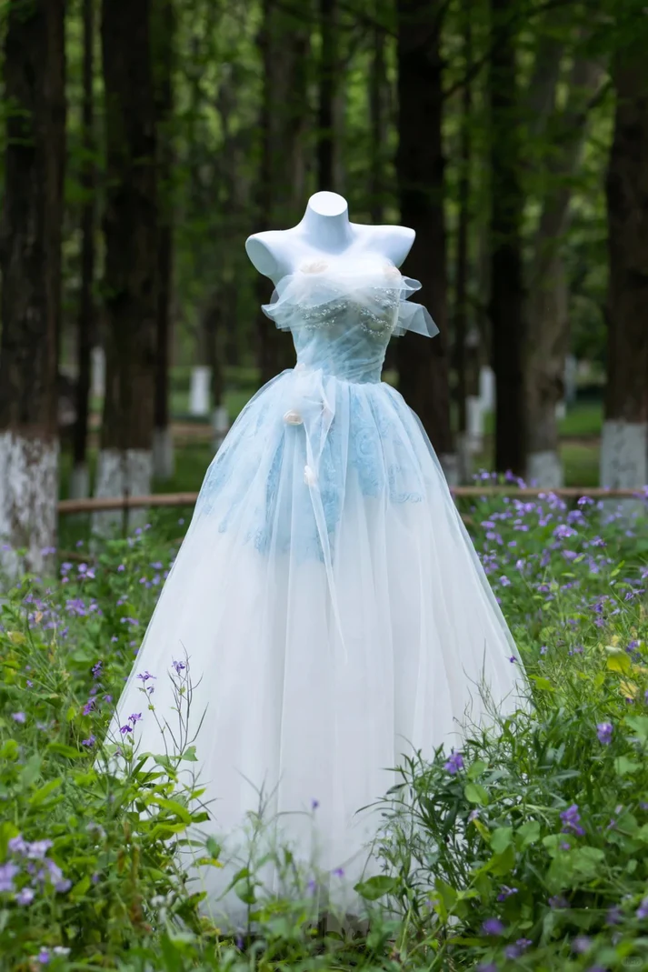 Shinning Ball Gown Strapless Light Sky Blue Tulle Long Prom Dresses Impress 19th Birthday Outfits Prom Gown