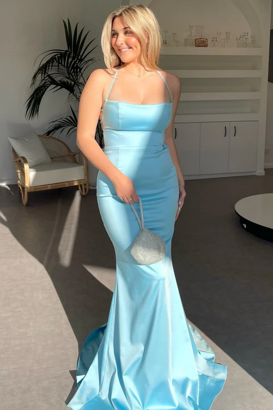 Simple Mermaid Strapless Sleeveless Criss Cross Straps Sleeveless Floor Length Prom Party Dress Evening Formal Gown With Train