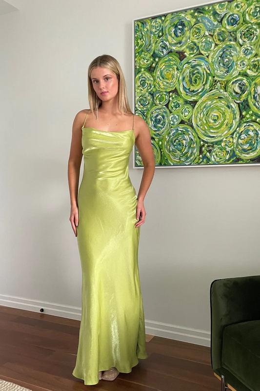 Simple Sheath Spaghetti Straps Light Green Long Party Dress with Backless