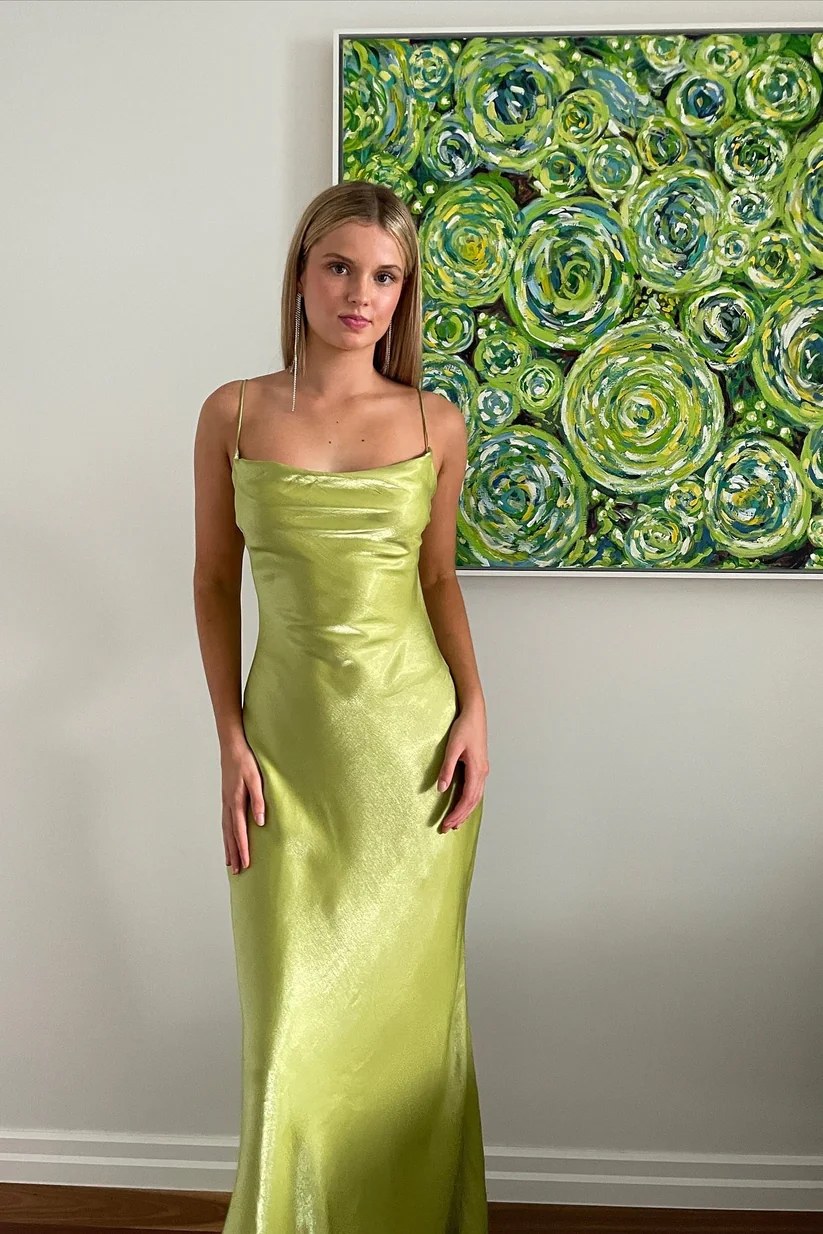 Simple Sheath Spaghetti Straps Light Green Long Party Dress with Backless