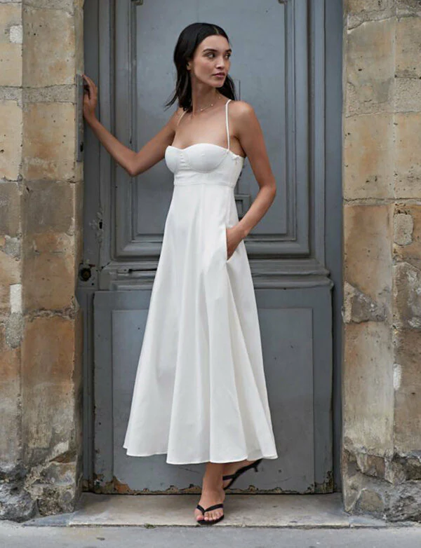 Simple White Spaghetti Straps Sleeveless Ankle-Length Prom Dresses