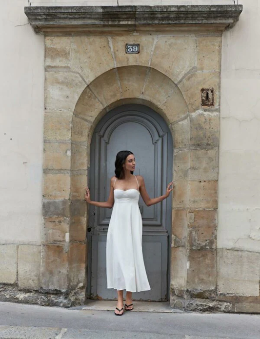 Simple White Spaghetti Straps Sleeveless Ankle-Length Prom Dresses