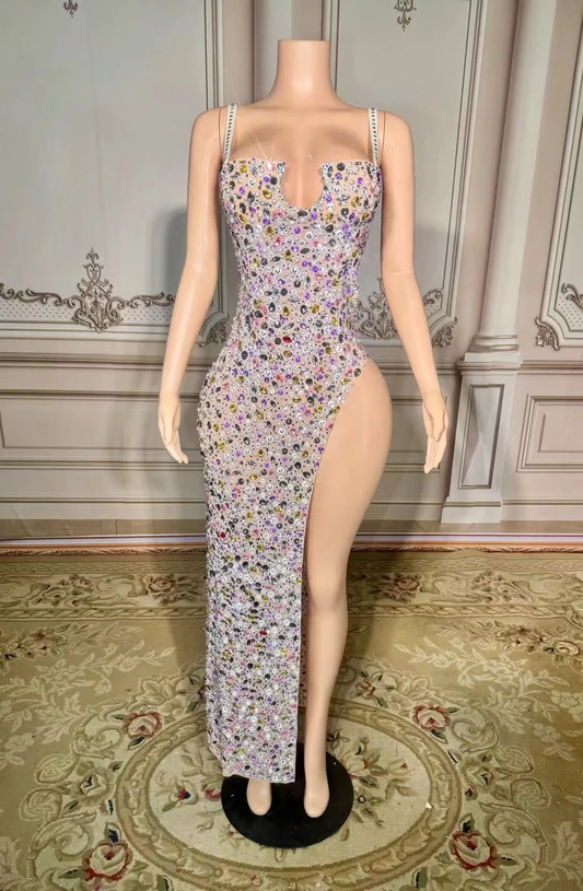 Sparkly Clubbing Rhinestone Drill Chain Bodysuits For Women Sexy Long Sleeve See Through Mesh Leotard Carnival Photography