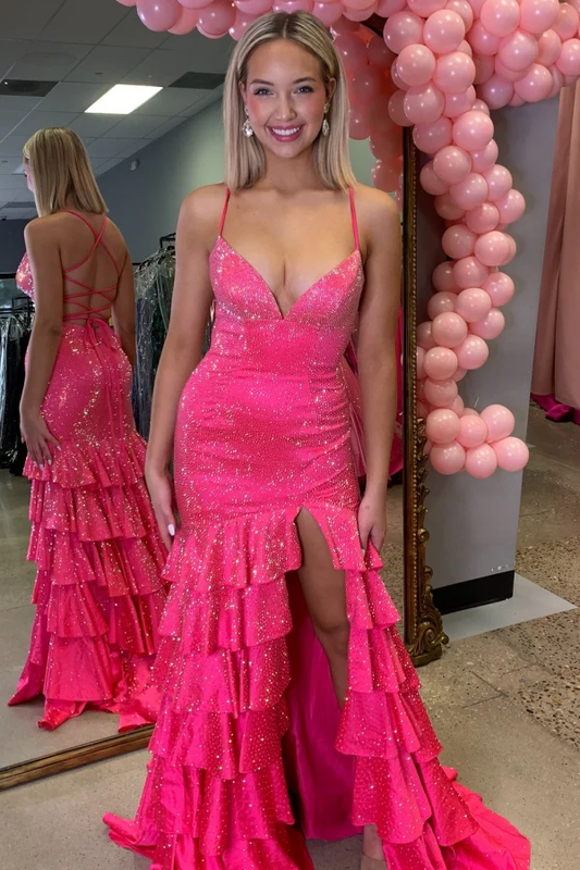 Sparkly Sheath Sweetheart Neck Spaghetti Straps Sleeveless Fully Sequins Beaded Tiered Prom Party Dress Criss Cross Straps Floor Length Formal Cocktail Dress