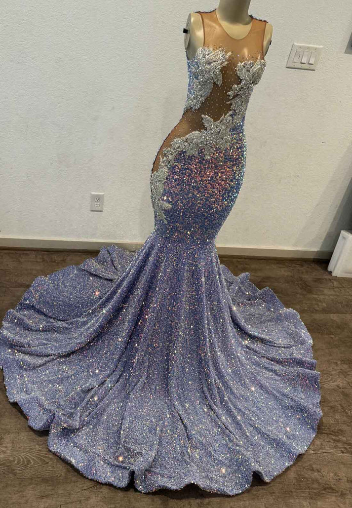 Sparkly V-Neck Sequins Beaded Mermaid Prom Dress for Black Girls