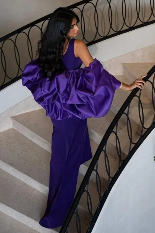 Square Neck Straps Purple Prom Dress with Shawl