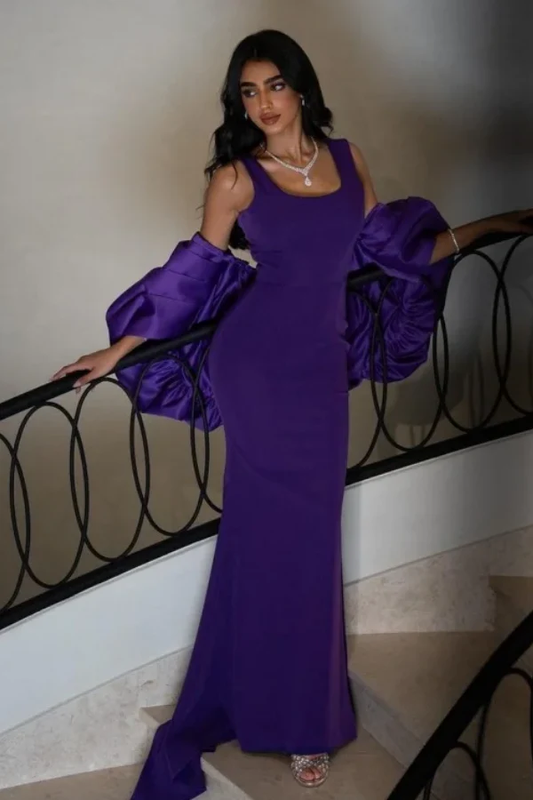 Square Neck Straps Purple Prom Dress with Shawl