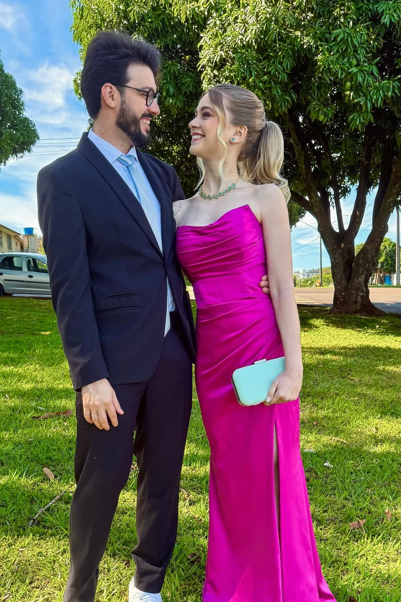 Strapless Fuchsia Satin Mermaid Long Formal Dress