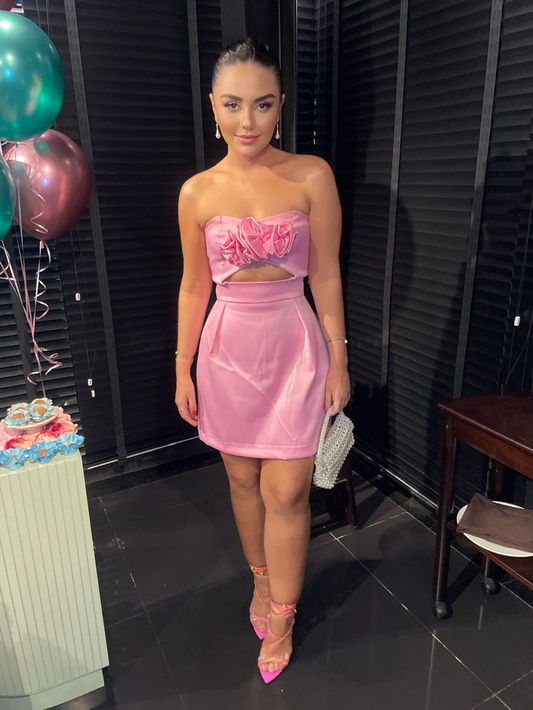 Strapless Pink Homecoming Dress，Chic Pink Party Dress