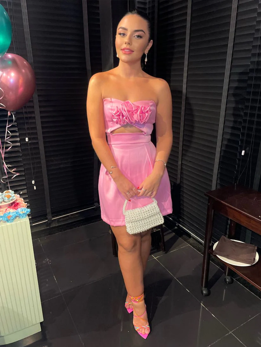 Strapless Pink Homecoming Dress,Chic Pink Party Dress