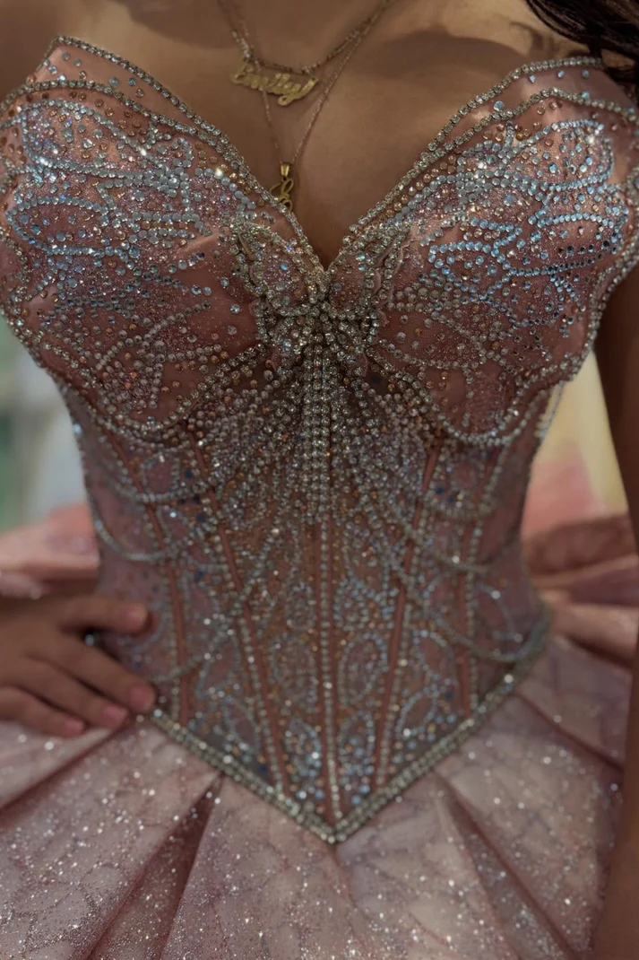 Strapless Sleeveless Beaded Bow Knot Pink Sweet 15 Quinceañera Dress