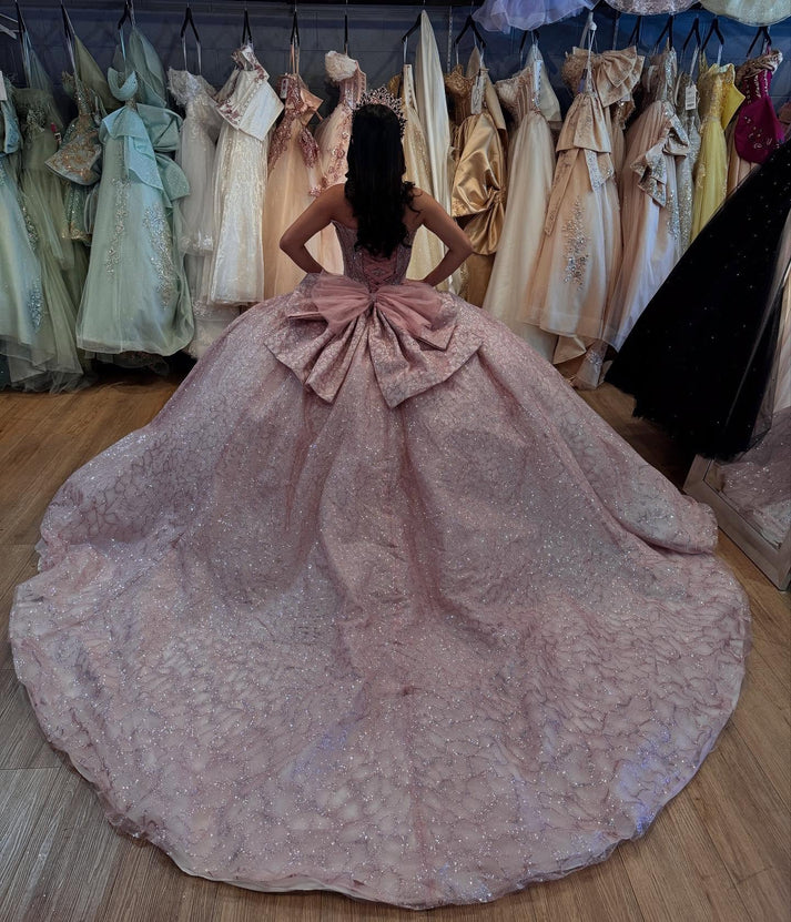 Strapless Sleeveless Beaded Bow Knot Pink Sweet 15 Quinceañera Dress