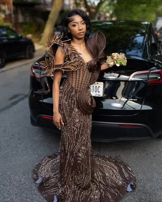 Stunning Brown Prom Dresses For Black Girls 2026 Corset Sweetheart Mermaid Party Dress Beading Design Robes De Soirée Customized