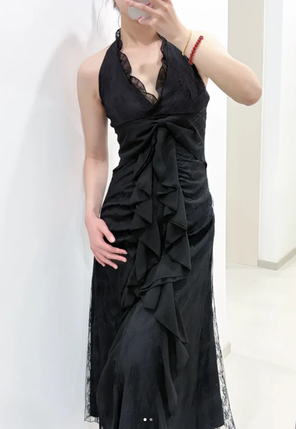 Sweet Black Halter A-Line Chiffon&Tulle Open Back Prom Dresses Birthday Dresses