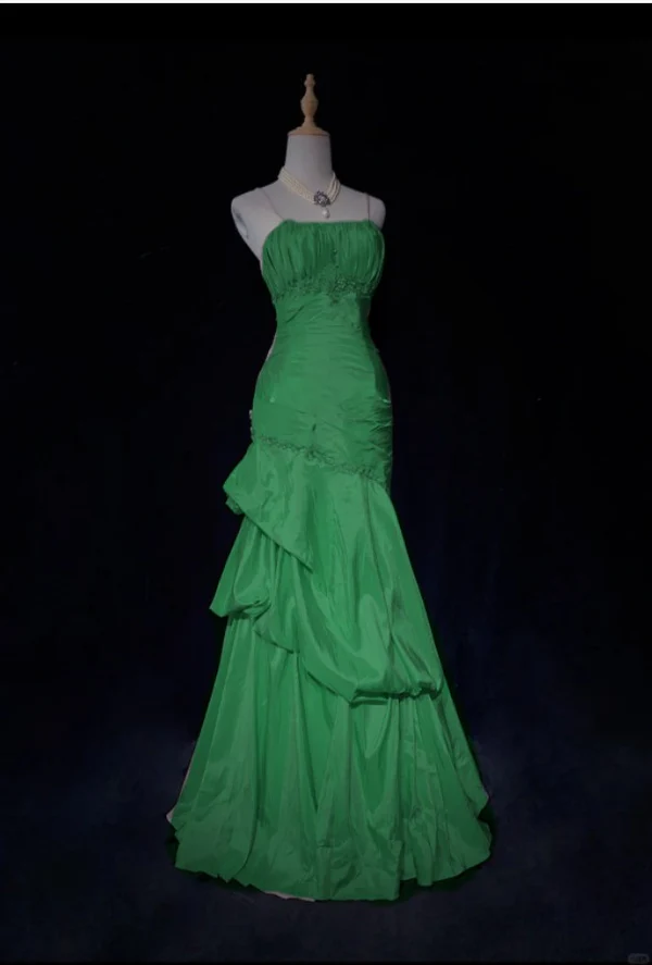 Sweet Spaghetti Straps Mermaid Evening Dress🩷 Pink Satin Layered Pleated Prom Dress with Beading