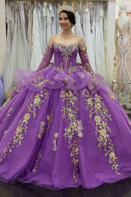 Sweetheart Ball Gown Princess Sweet 16 Quinceanera Dresses with Detachable Sleeves