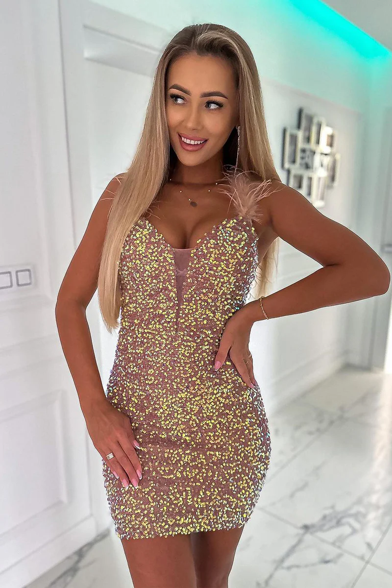Sweetheart Sequins Tight Short Homecoming Dress with Feather