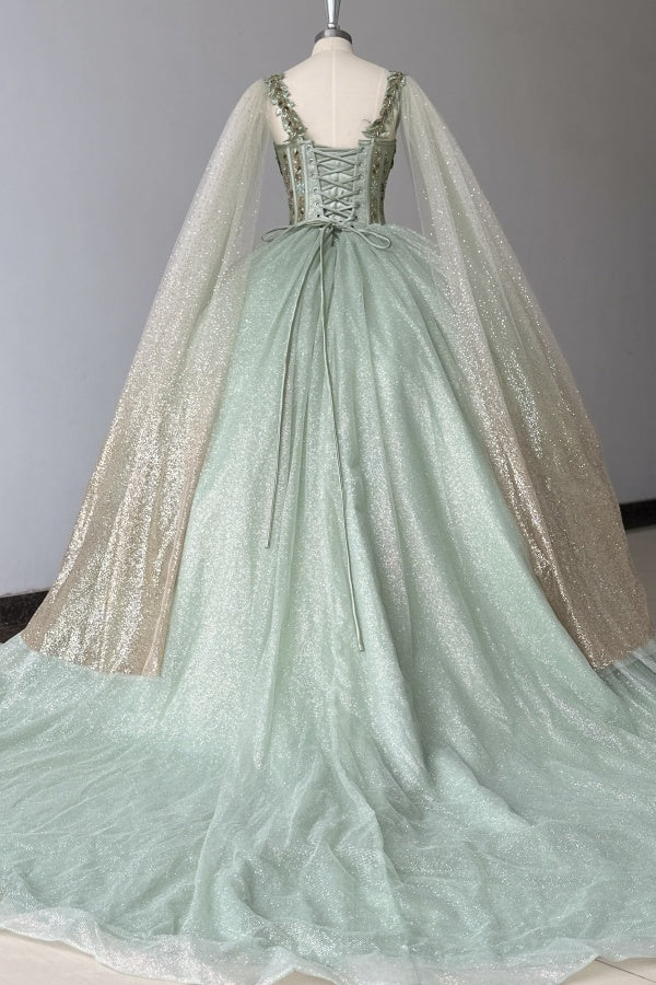 Sweetheart Straps Sleeveless Beaded Appliques Green Sweet 16 Quinceanera Dress