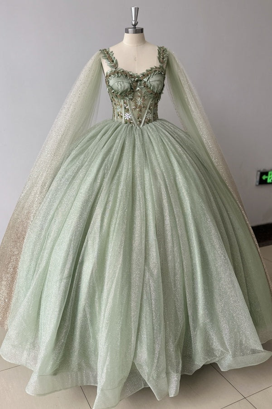 Sweetheart Straps Sleeveless Beaded Appliques Green Sweet 16 Quinceanera Dress