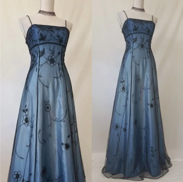 Vintage Blue Gradient Empire Prom Dresses Backless Romantic Beaded Evening Dresses Guest Dresses