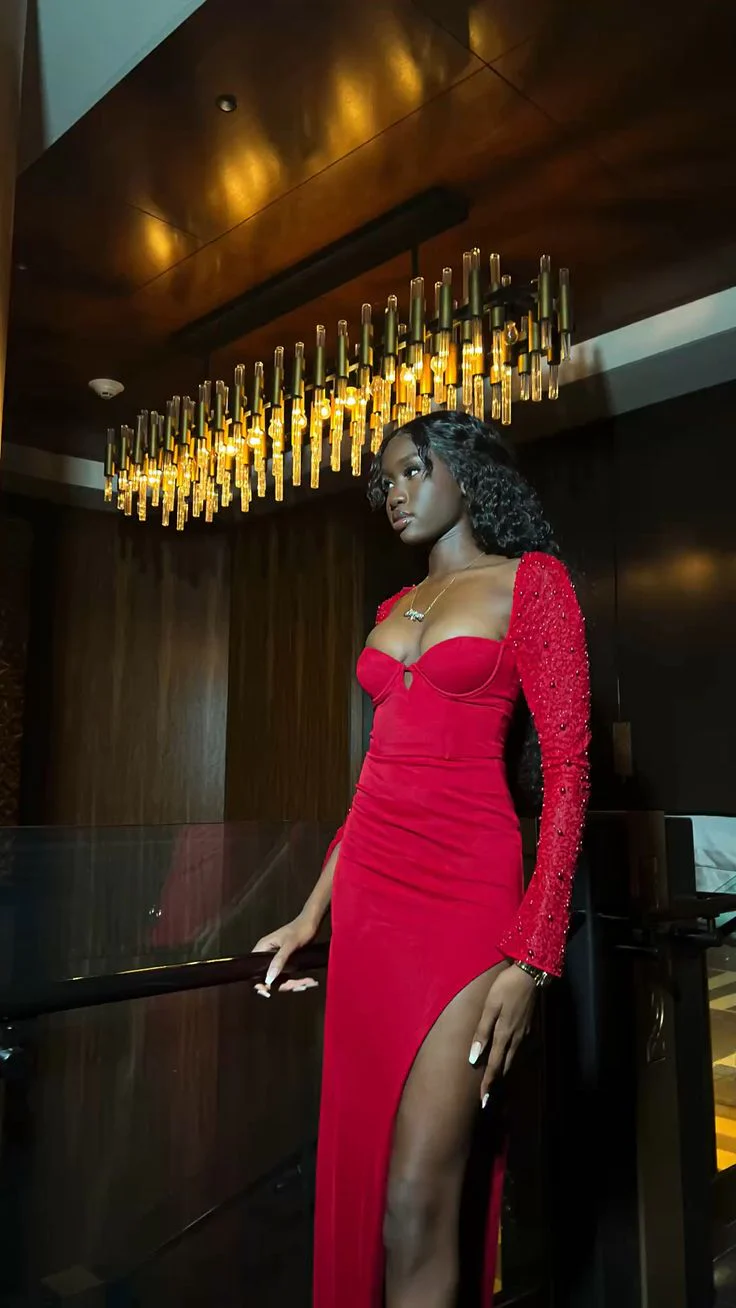 Vintage Red Evening Dress With Long Sleeves,20th Birthday Red Party Dress