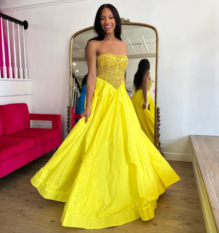 Women's Satin Beaded Prom Dresses Long Sweetheart Corset Party Dresses with Slit