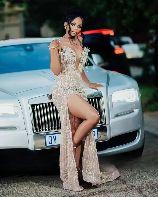 Aso Ebi Style Strapless Rhinestones Prom Dresses High Split Luxury Gowns Elegant Evening Dress Wedding Party Mermaid Customized