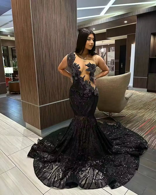 Glitter Gold Mermaid Long Prom Dresse 2025 Bead Diamonds Tassels Birthday Party Gowns For Black Girls Customized
