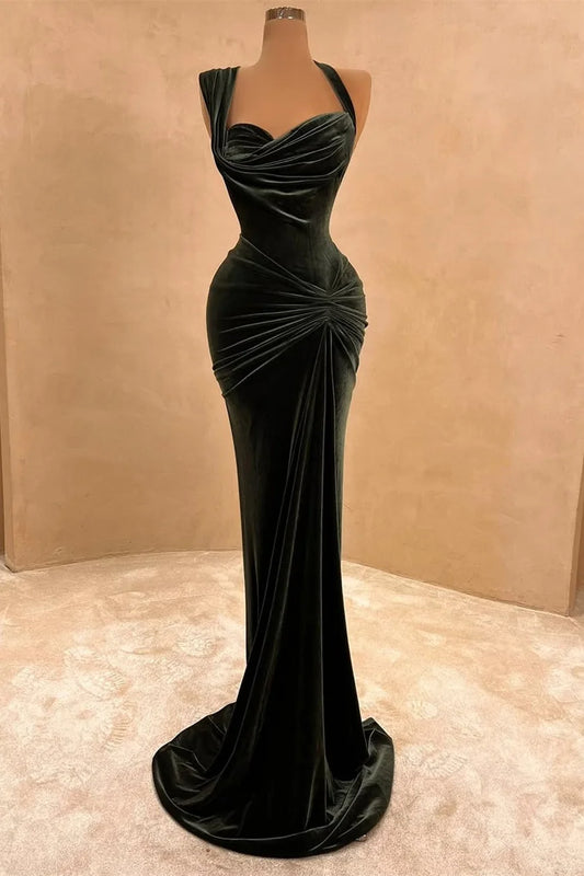 Halter Velvet Sweetheart Sleeveless Mermaid Evening Dress With Pleats On Sale