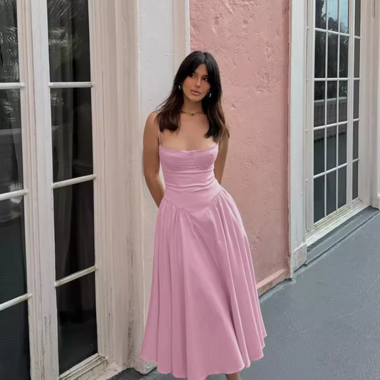 Pink Summer Dress New Arrivals Spaghetti Strap Elegant Midi Dress Fit and Flare Dress Sexy Women's Clothing