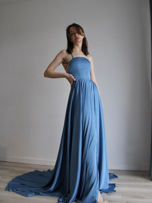 Simple bridesmaid dress Simple wedding maxi dress with a slit Maxi prom gown with train Simple prom dress Maxi fairy dress Backless dress