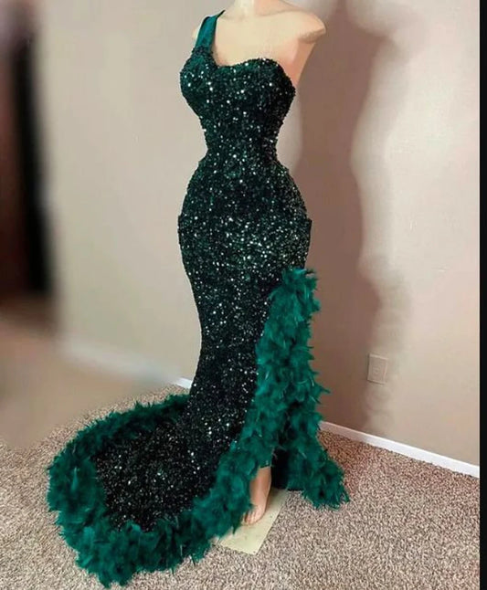 Green sleeveless sequins dress,Prom dress, Splited mermaid dress, wedding dress, Sleeveless dress, Free shipping