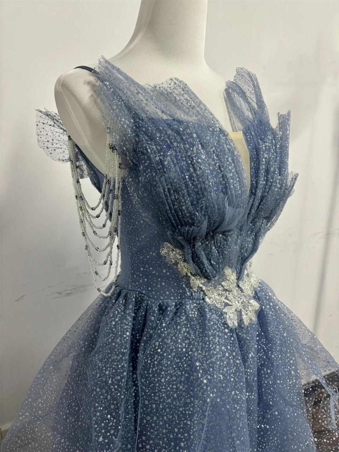 Blue Tulle Princess Prom Dress,Sweetheart Gowns,V Neck A-line Prom Dress,Fairy prom dress,Wedding dress,Elegant party dress,Bridesmaid gown