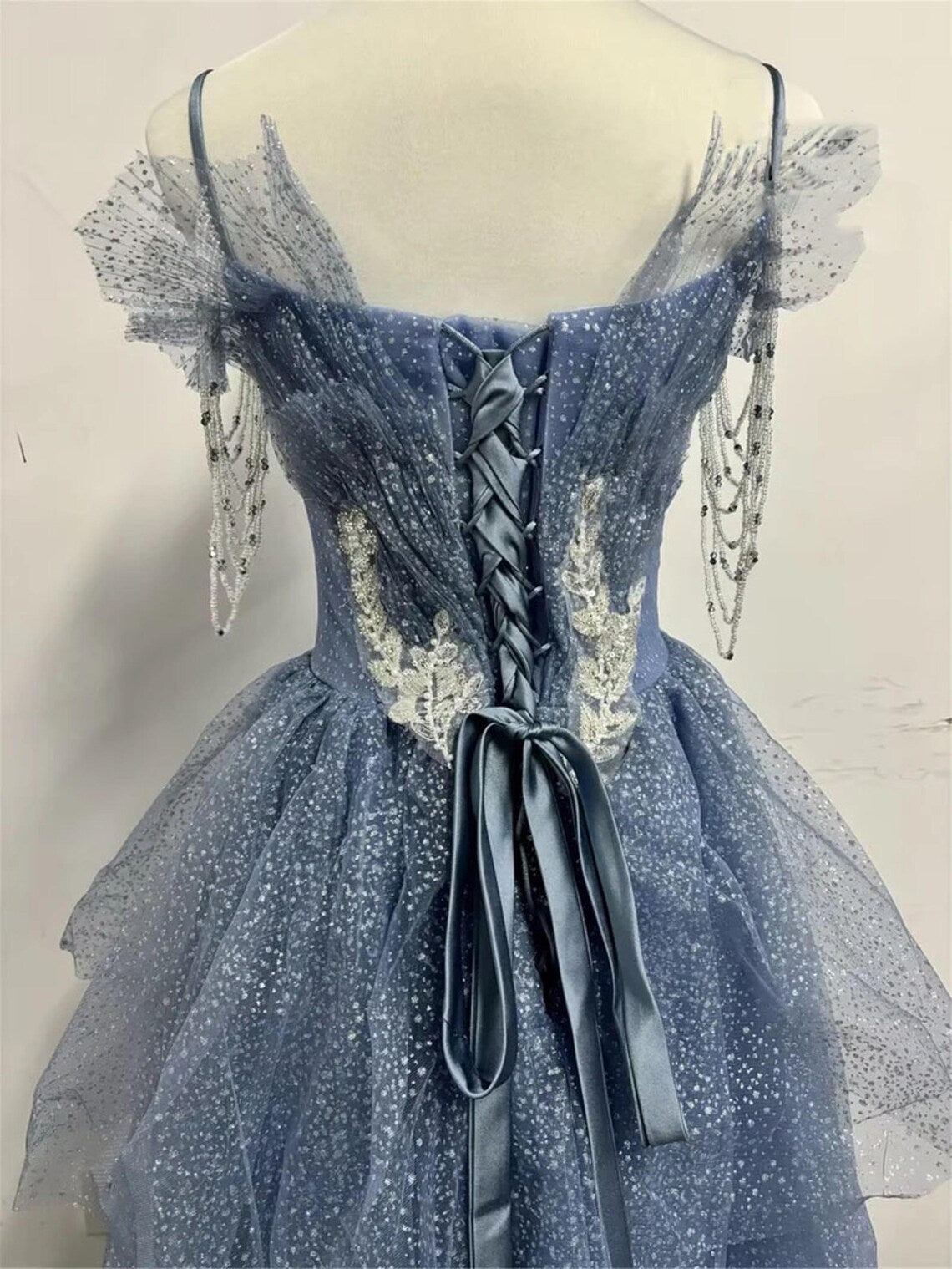 Blue Tulle Princess Prom Dress,Sweetheart Gowns,V Neck A-line Prom Dress,Fairy prom dress,Wedding dress,Elegant party dress,Bridesmaid gown