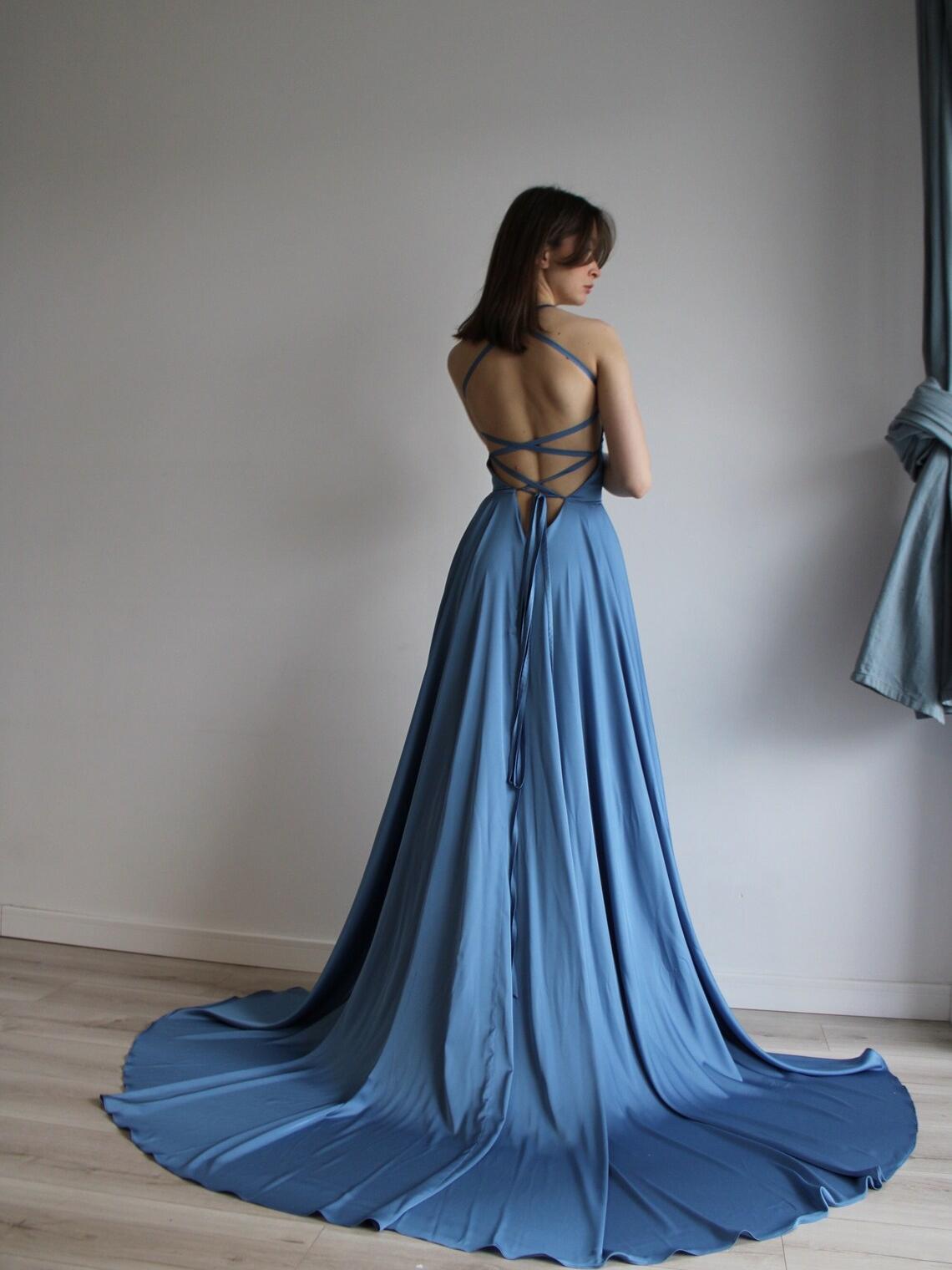 Simple bridesmaid dress Simple wedding maxi dress with a slit Maxi prom gown with train Simple prom dress Maxi fairy dress Backless dress