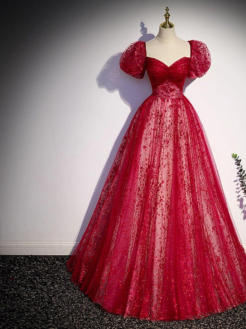 Fantasy Red Princess Prom Dress,Evening Gowns,Graduation Bridesmaid Dress,Cocktail Dress,Fairy Gown,Elegant Party Dress,Wedding Party Dress