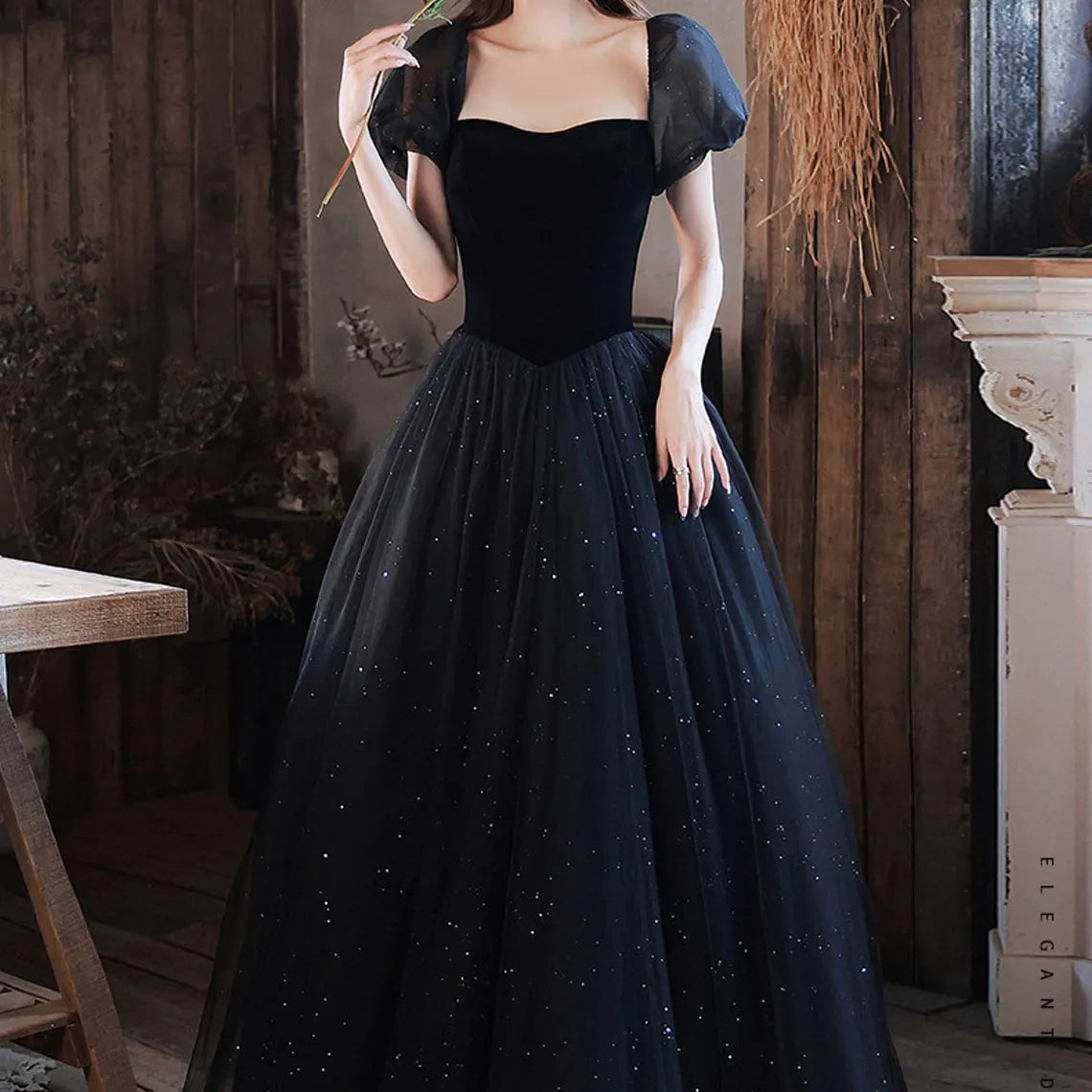 Fantasy Black Prom Dress,Formal Evening Gowns,Sweetheart Birthday Graduation Bridesmaid Dress,Cocktail Dress,Fairy Ball Gown,Christmas Gifts